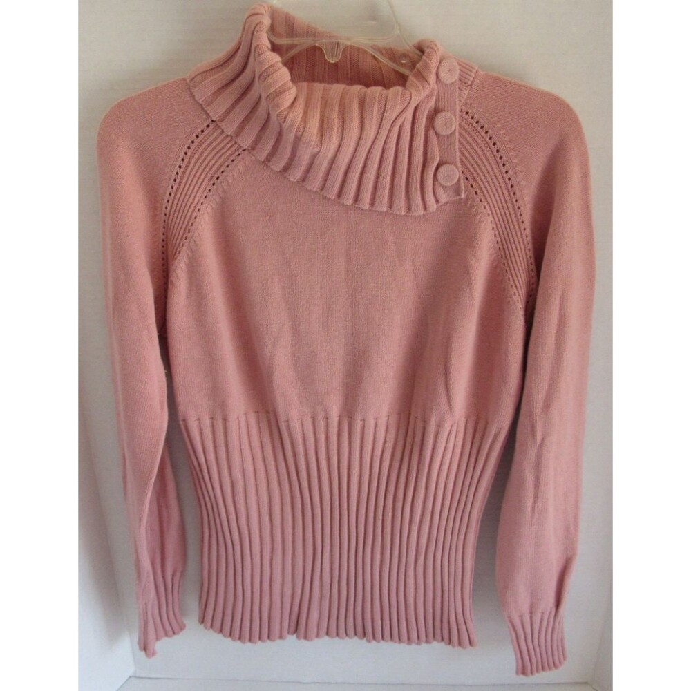 Axcess Liz Claiborne Pullover Pink Cotton Fold Over Collar Sweater Button Size L